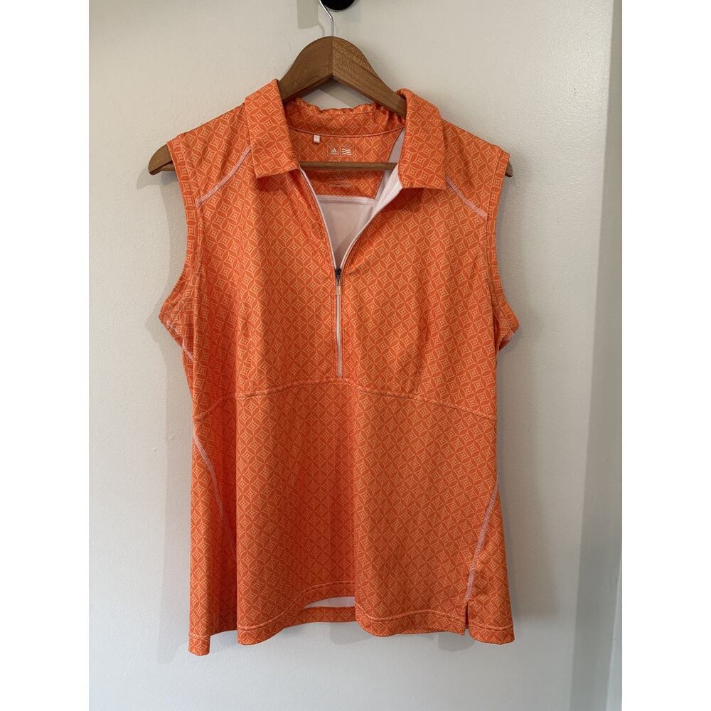 Adidas Women's Tank Top Golf Sleeveless Climacool Top 1/4 Zip Orange Geo Size L